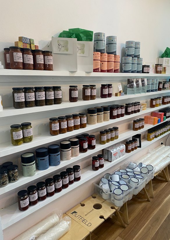 Outfield Cafe sells jams and pantry items. 