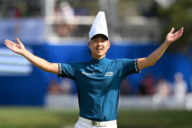 Min Woo Lee wearing a chef’s hat during the Australian PGA Championship.