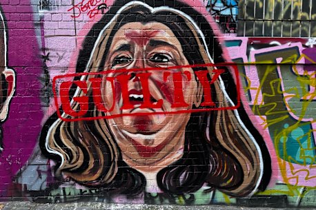 A graffiti mural Erin Patterson has been altered to add the word ‘guilty’ in a laneway near the Queen Victoria Market.