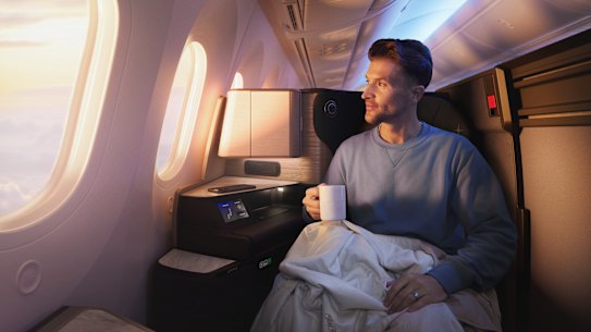 United Airlines’s new Polaris Studio class come with an ottoman and a door that can be closed.