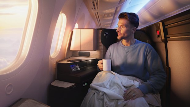 United Airlines’s new Polaris Studio class come with an ottoman and a door that can be closed.