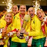 The Australian Diamonds celebrate their World Cup victory in 2023.
