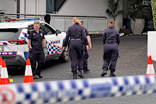 Police at the scene on Sunday.