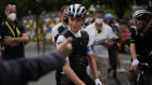 Slovenia’s Tadej Pogacar, wearing an ice vest over his best young rider’s white jersey, on Saturday.