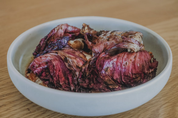 Chicken in peri-peri marinade and covered in radicchio.