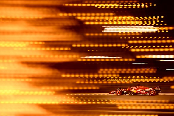 Charles Leclerc driving the Ferrari during practice ahead of the F1 Grand Prix of Bahrain at Bahrain International Circuit in Bahrain.