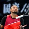 Nick Kyrgios acting every bit the showman against Liam Broady in his round one match.