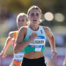 Claudia Hollingsworth wins the Womens 800-metre final at the Australian Track and Field Championships in Adelaide.