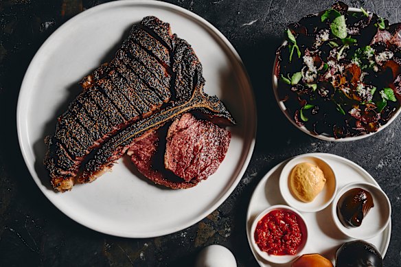 Nine-score wagyu shortloin with accoutrements.