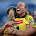 Australia celebrates a try.