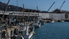 Fishing boats are moored in a small harbour built alongside a huge concrete tsunami wall in Rikuzentakata where 1554 people were killed in the 2011. 