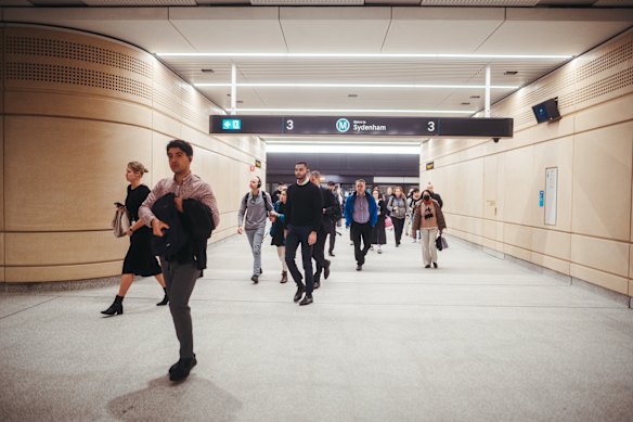 Early morning commuters at Martin Place.