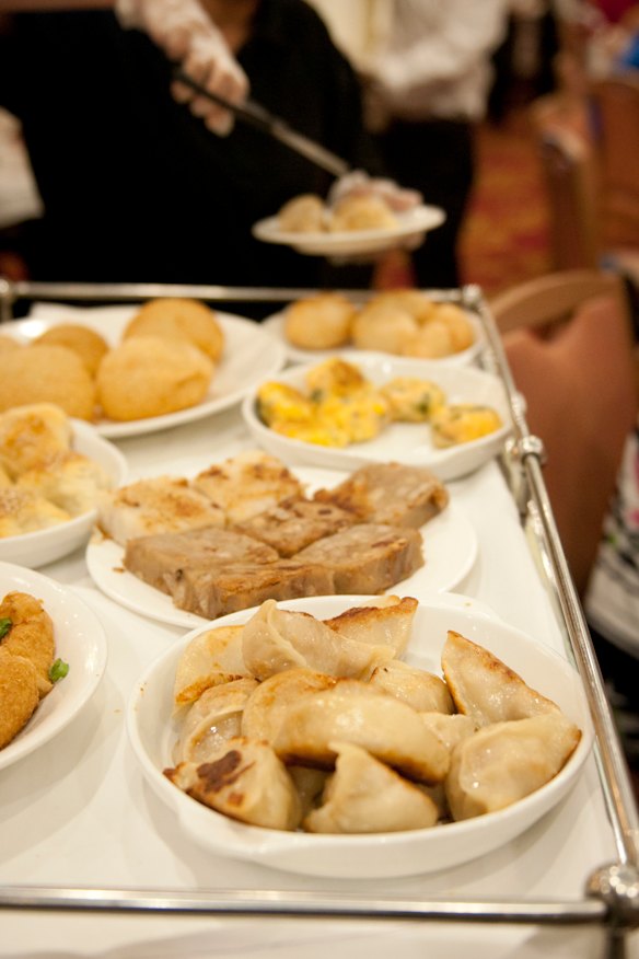 Yum cha trolley featuring dumplings.