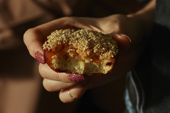 Prawn toasts with sansho and sesame.