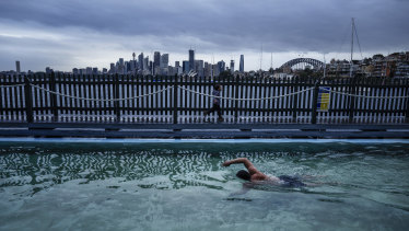 Local resident Peter enjoys a swim at Maccallum Pool, on the western side of Cremorne Point, on Tuesday.