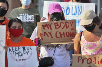 Abortion rights supporters gather to protest the Texas law. 
