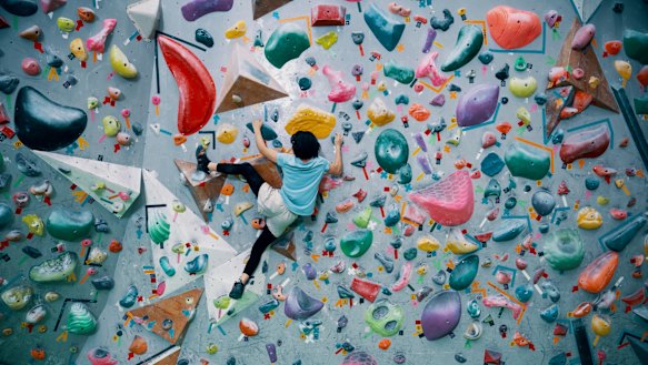It’s not just Tokyo but all over Japan that climbing gyms are a thing. Here, a teenager navigates a wall.