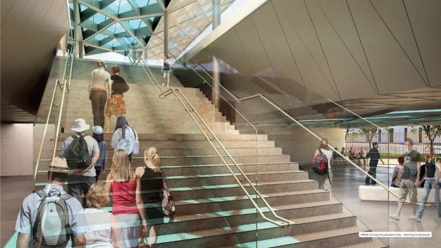 Concept images of the new Exhibition station at Bowen Hills as part of Brisbane’s Cross River Rail project.