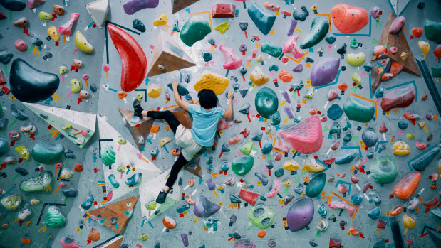 It’s not just Tokyo but all over Japan that climbing gyms are a thing. Here, a teenager navigates a wall.