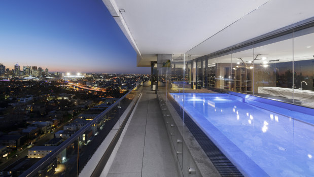 Views from the penthouse pool at 3 Yarra Street, South Yarra.