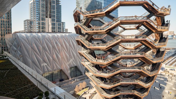 The Vessel sculpture, by Thomas Heatherwick, at Hudson Yards, on the right. 