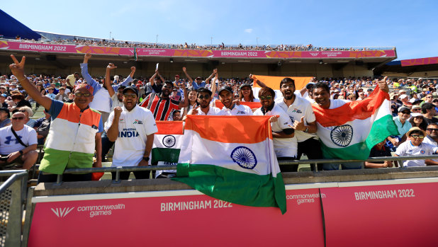 Indian fans celebrate at Edgbaston. 