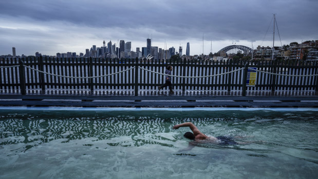 Local resident Peter enjoys a swim at Maccallum Pool, on the western side of Cremorne Point, on Tuesday.