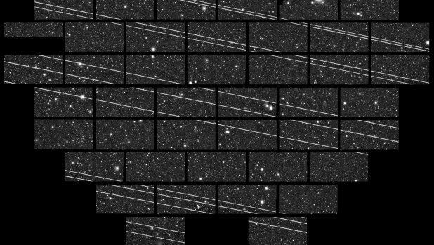 The streaks of the Starlink satellites are captured in an image from the Blanco 4-metre telescope at the Cerro Tololo Inter-American Observatory (CTIO).