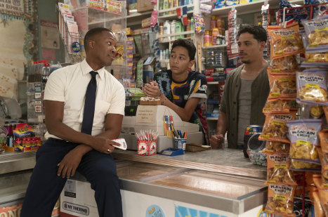 Corey Hawkins (left), Gregory Diaz and Anthony Ramos in In the Heights.