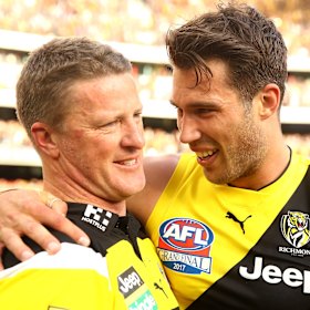 Former Tigers coach Damien Hardwick with Alex Rance.