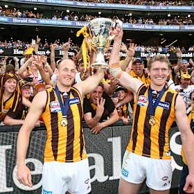 Ben McEvoy (right) and David Hale celebrate the 2015 premiership.