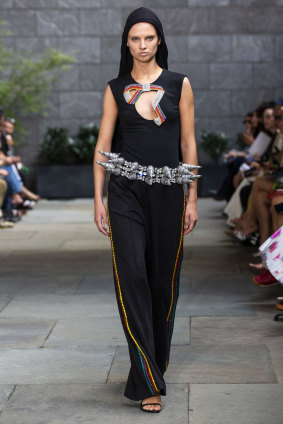 Pyramid forms at the Area runway show at New York Fashion Week.