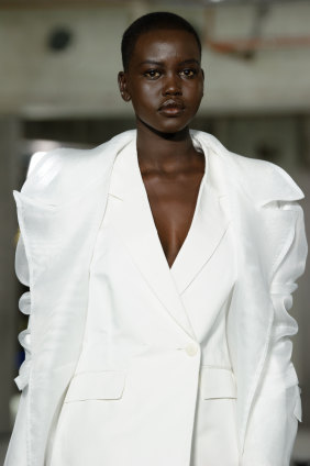 Adut Akech walks in the Highrise Runway at Melbourne Fashion Week.