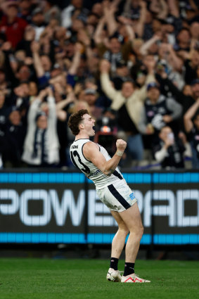 Blake Acres celebrates the winning goal.