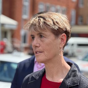 United Workers Union WA secretary Carolyn Smith at a doorstop outside Royal Perth Hospital to address ramping.