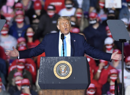 President Donald Trump speaks during a campaign rally at Harrisburg International Airport in September. The President's campaign has been virtually halted overnight by his diagnosis with coronavirus.  
