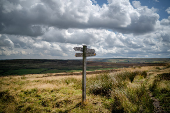 Sign posts direct walkers and Bronte fans across the North Yorkshire moors near Haworth, believed to be the setting for Emily Bronte’s romantic novel ‘Wuthering Heights’.