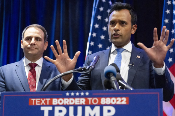 Vivek Ramaswamy speaks during a news conference at Trump Tower in August.