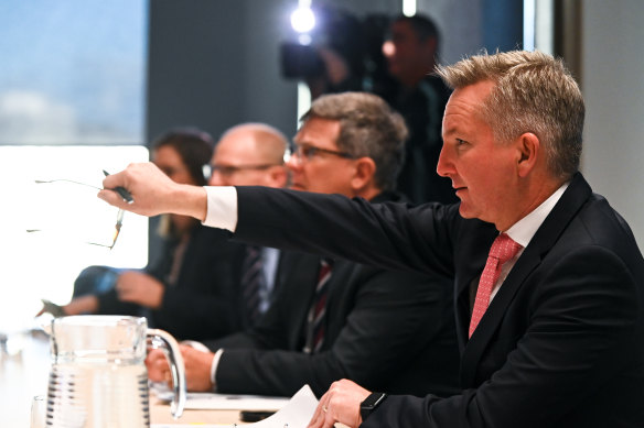 Federal Climate Change and Energy Minister Chris Bowen at the crisis meeting in Sydney on Wednesday. 