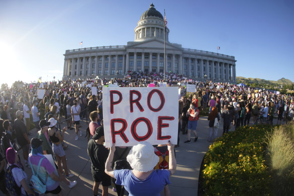 Protesters at an abortion rights rally in Utah after Roe v Wade was overturned.