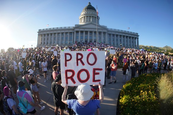 Protesters at an abortion rights rally in Utah after Roe v Wade was overturned.