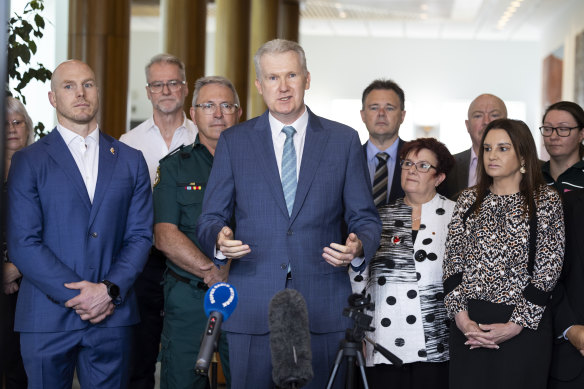 Employment Minister Tony Burke (centre) announces his deal with Senate crossbenchers.
