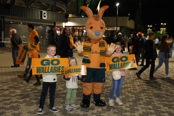 Wallabies fans arrive at CommBank Stadium in Sydney. 