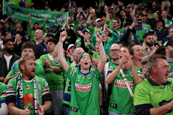 Delighted Raiders fans at Allianz Stadium on Sunday night.