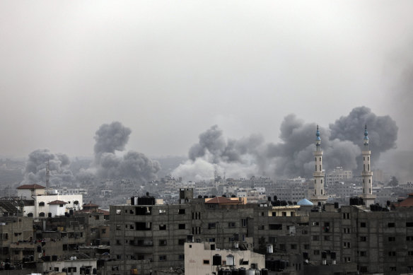 Smoke rises following Israeli bombardment on Gaza City over the weekend.