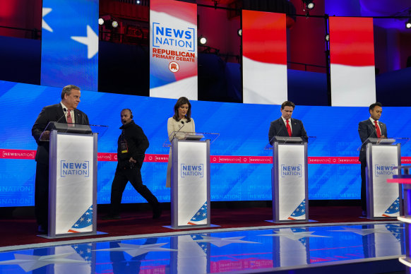 Republican presidential candidates from left: Chris Christie, Nikki Haley, Ron DeSantis and Vivek Ramaswamy on Thursday.