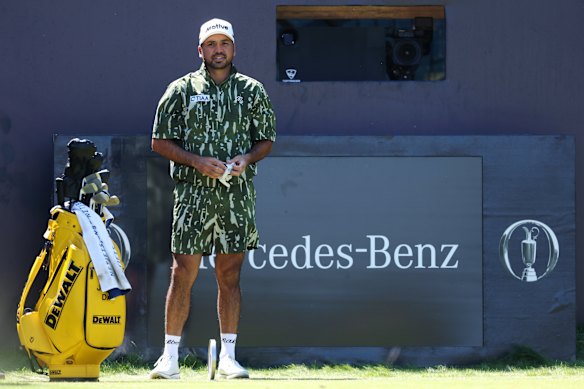 Australian Jason Day looks at the first hole during the practice round. 