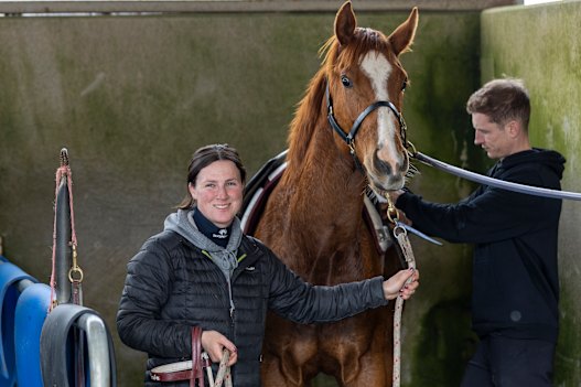 Trainer Taige Weir and partner Will Gordon with a Hanseatic colt.