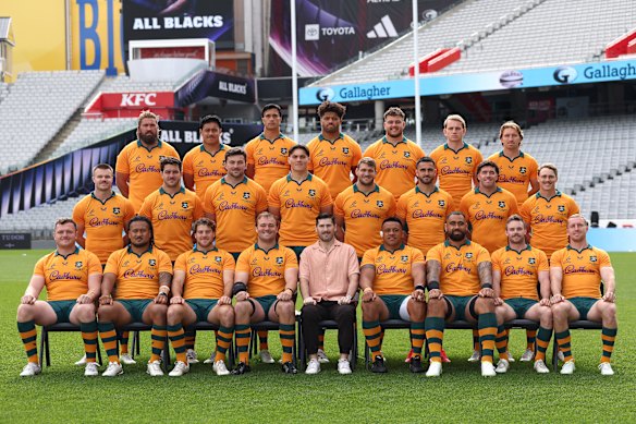 The Wallabies pose for their team photo  ahead of their Eden Park defeat.