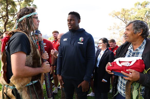 Lions captain Maro Itoje at a welcome ceremony in Perth.